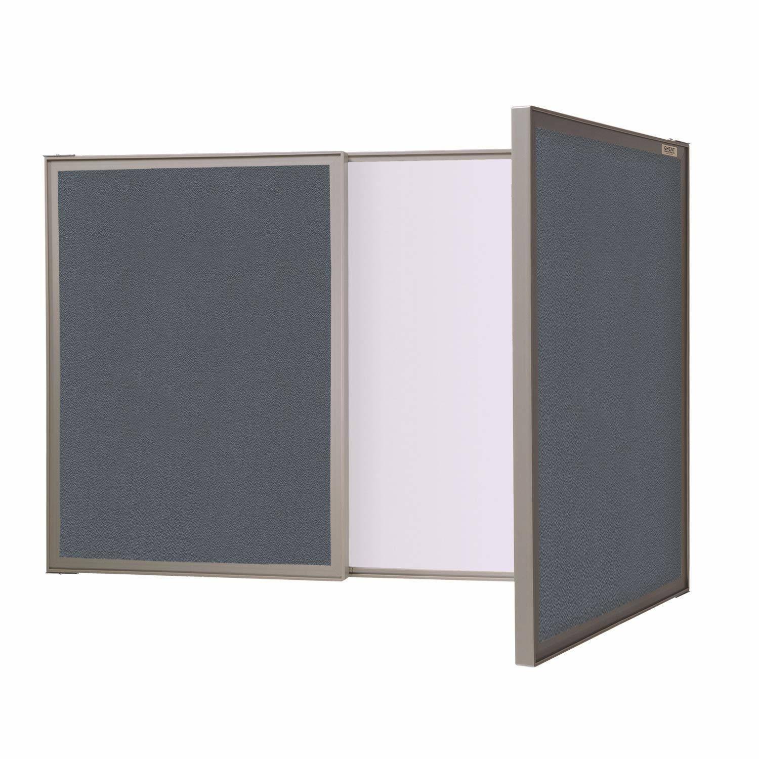 Ghent VisuALL PC Whiteboard Cabinet with Fabric Bulletin Board Exterior Doors Gray
