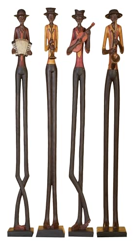 Deco 79 Polystone Musician Decorative Sculpture Tall Long Legged Jazz Band Home Decor Statues with Black Base Stand, Set of 4 Accent Figurines 5
