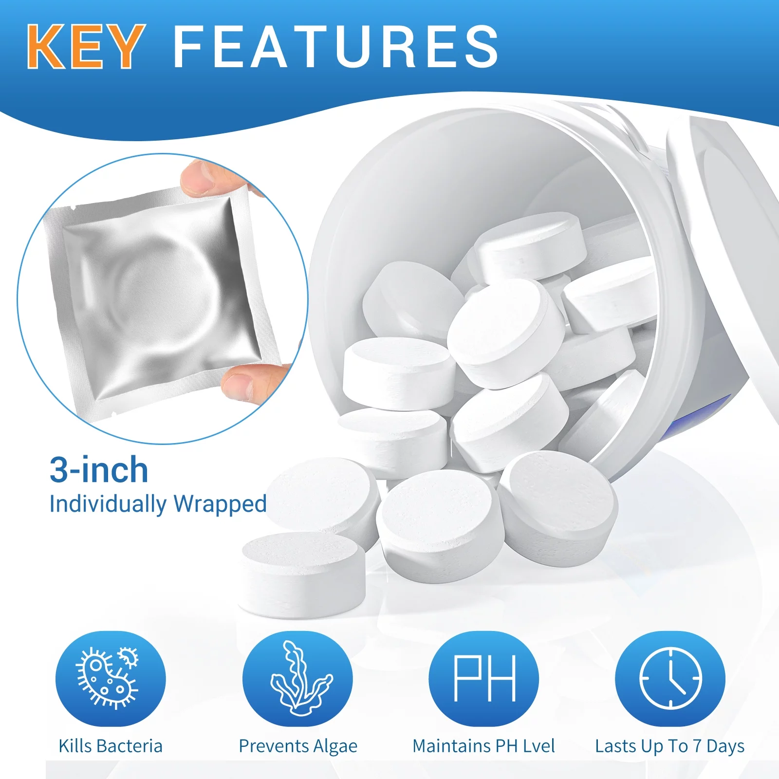 POOLKING Chlorine Tablets 8LB, 3