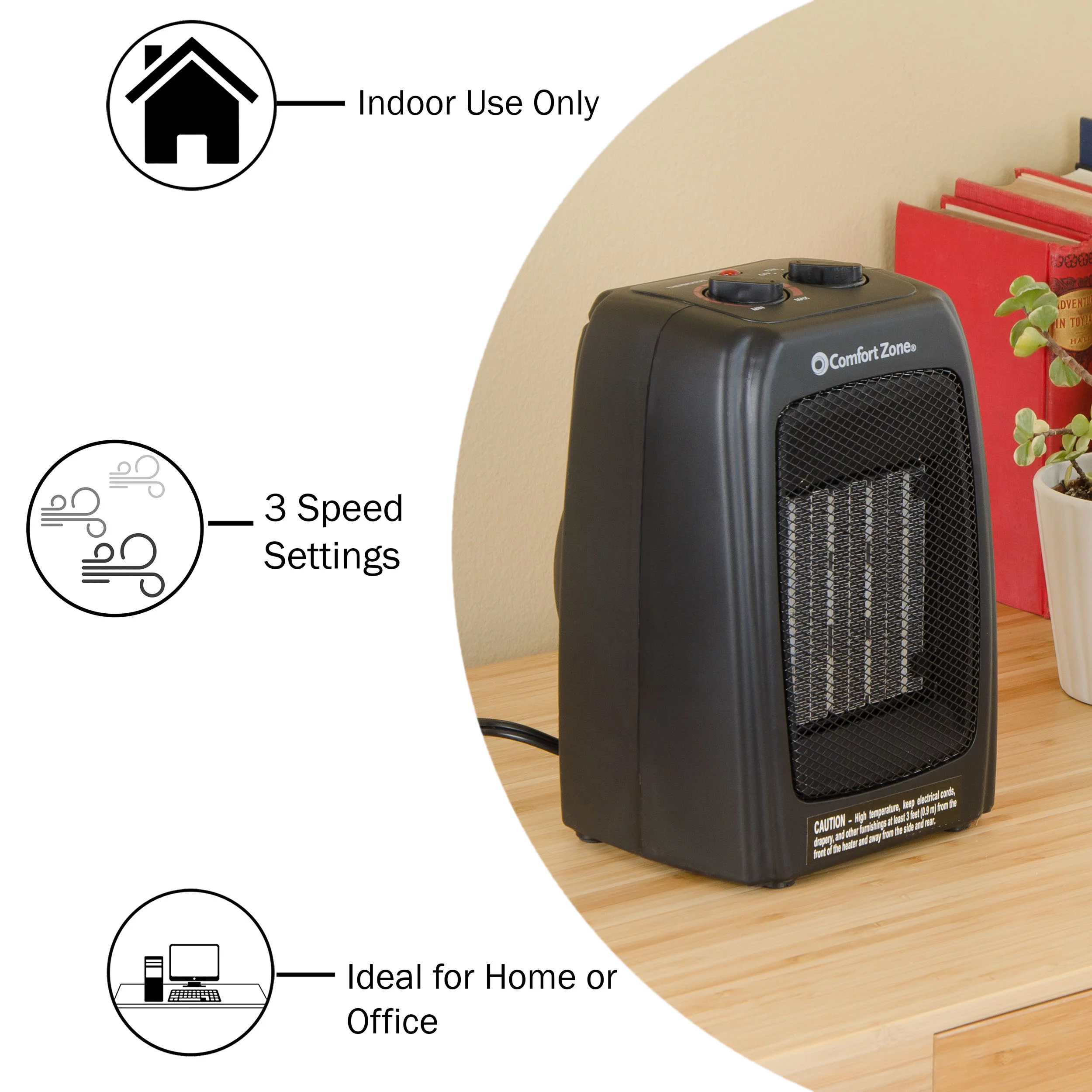 Comfort Zone CZ442 Ceramic Electric Portable Heater, Black
