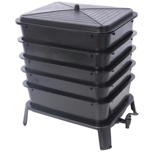 Worm Farm Kit,Worm Composter for Vermicomposting Starter, Indoor & Outdoor Worm Composter, Worm Compost Bin for Recycling Food Waste (Black,4-Tray 20L)