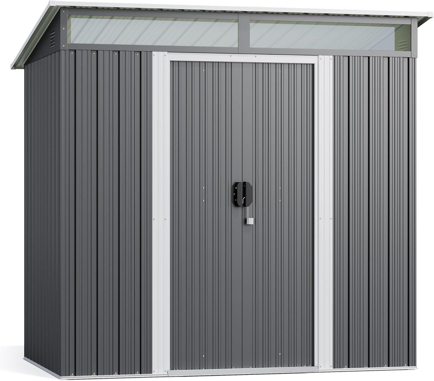 Gizoon 6' x 4' Outdoor Storage Shed with Sliding Doors, Versatile Metal with Anchors, Tool Shed with Transparent Panel Windows, Outdoor Storage Clearance for Backyard, Patio, Garden Dark Gray
