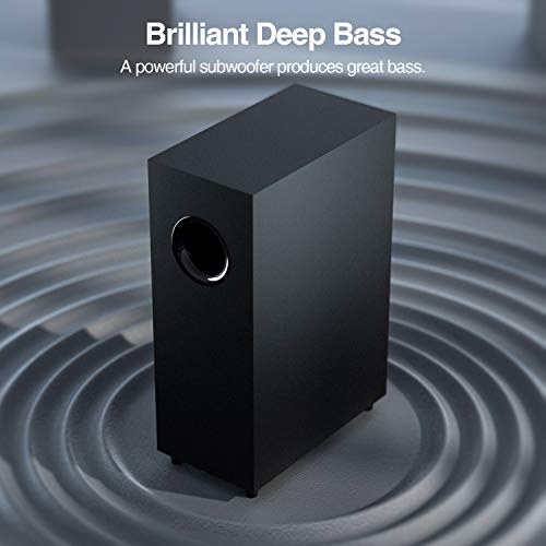 Sound Bar, Sound Bars for TV, Soundbar, Surround Sound System Home Theater Audio with Wireless Bluetooth 5.0 for PC Gaming, AUX/Opt/Coax Connection, Remote Control Wall Mountable