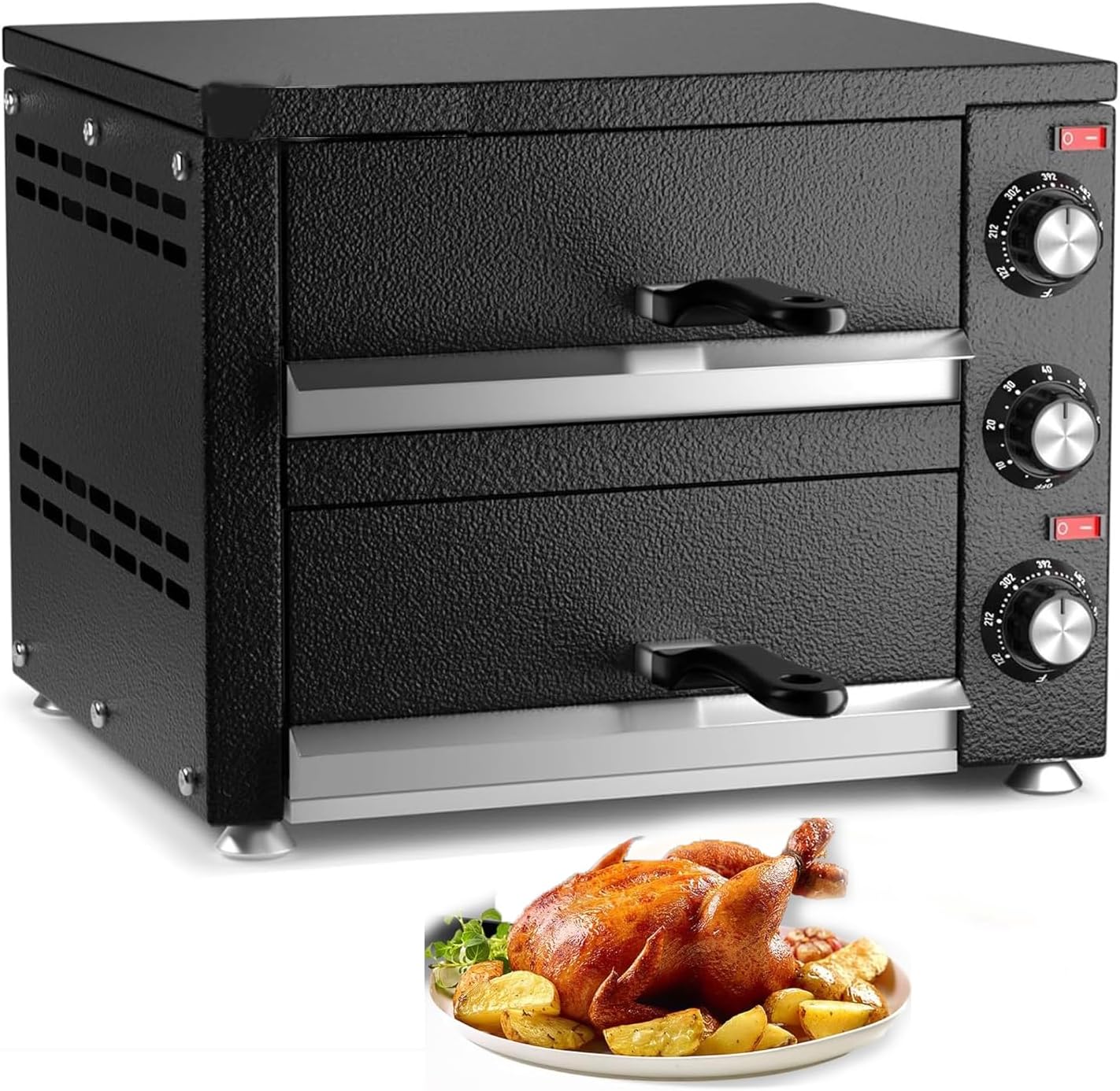 Electric Pizza Oven, Countertop Pizza Oven Electric Indoor Pizza Oven Commercial Stainless Steel 2-Layers Pizza Cooker with Timer for Home Restaurant