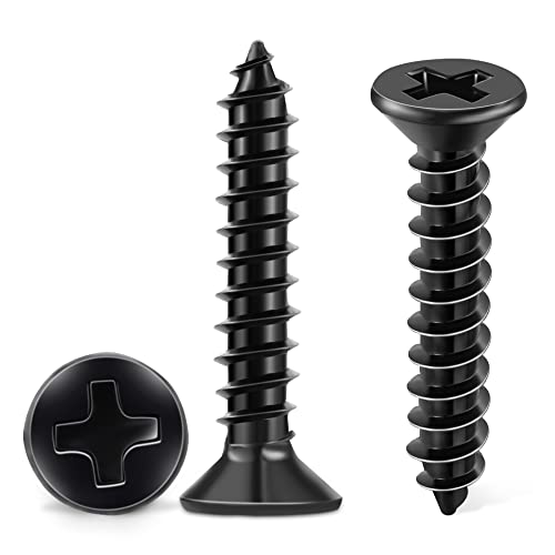 100 PCS #4 X 3/8 inch Stainless Steel 18-8 (A2) Wood Screws, Black Coated Flat Head Phillips Full Threaded No.4 X 3/8'' Small Screw by TPOHH