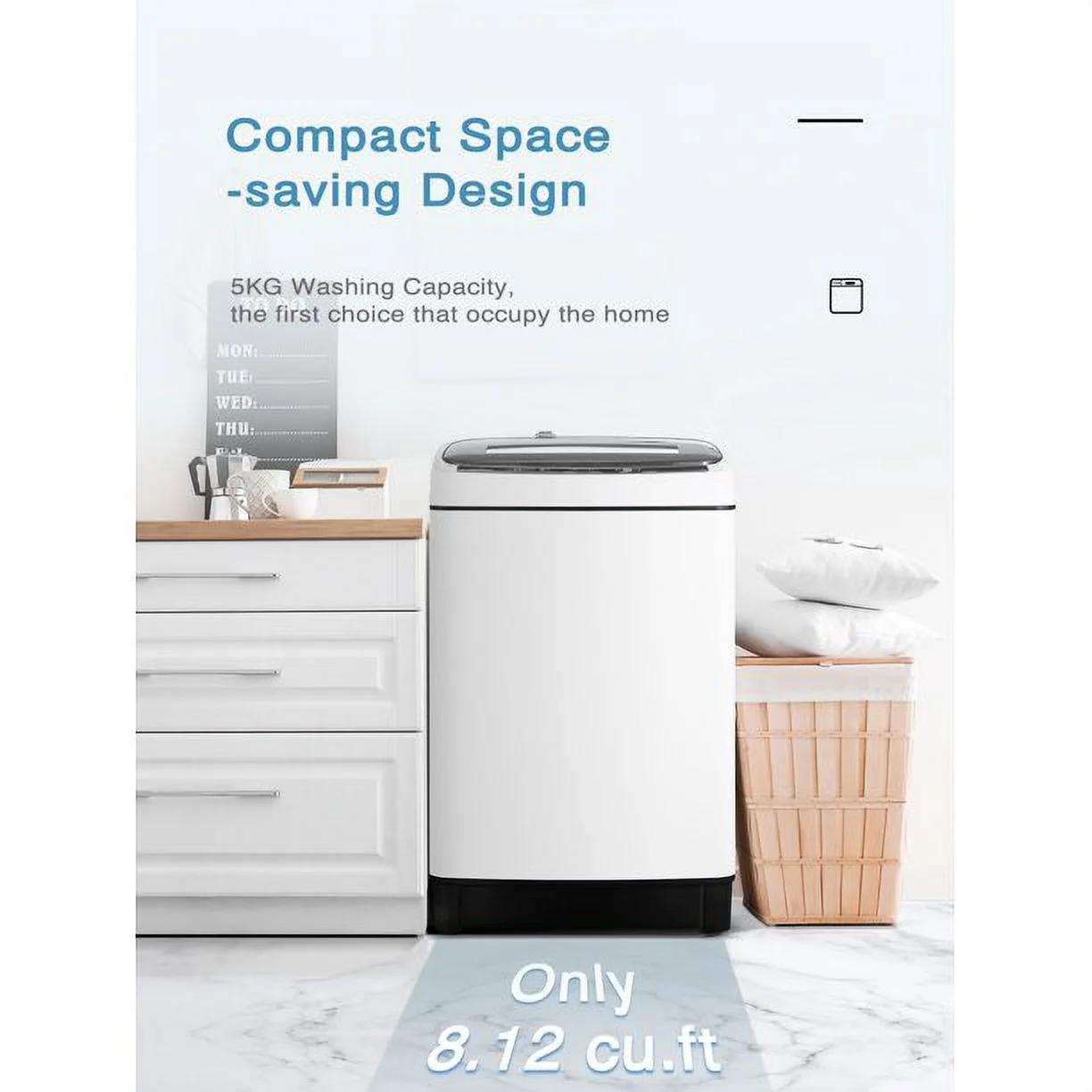 Portable Washing Machine 1.5 Cu.Ft, Compact Washer with 11lbs Capacity, 8 Wash Programs Laundry Washer with Drain Pump, Full Automatic Washer for Apartments, Camping, Dorms, College Rooms, Rv’s, White