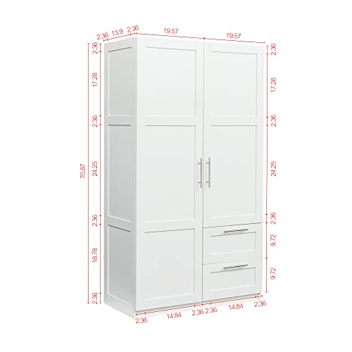 Kitchen Pantry Storage Cabinet, Tall Cabinet with 2 Doors and 2 Drawers, Freestanding Cupboard with Adjustable Shelves, Utility Pantry for Kitchen, Dining Room (White)