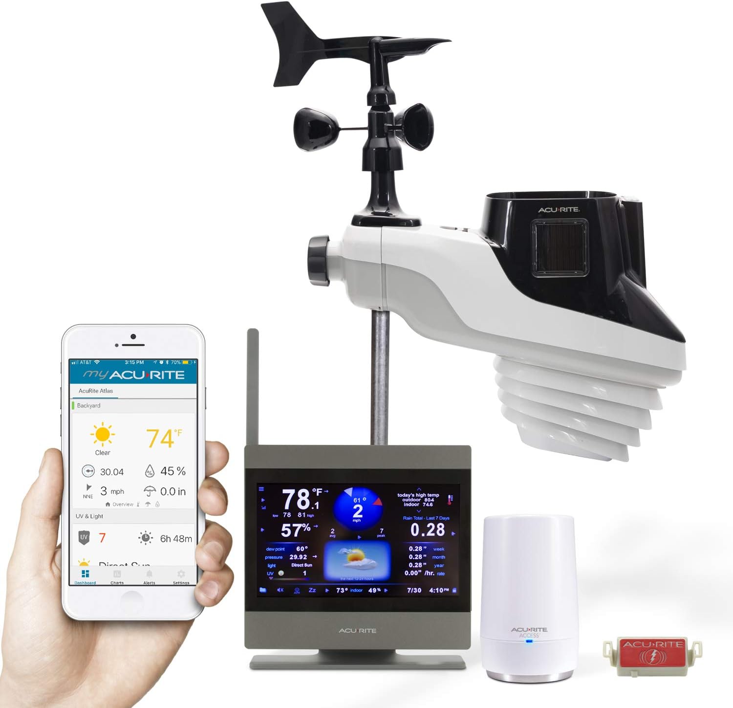 AcuRite Atlas 01007M Weather Station with Temperature and Humidity Gauge, Rainfall, Wind Speed, Direction & Lightning Detection for Home Forecast