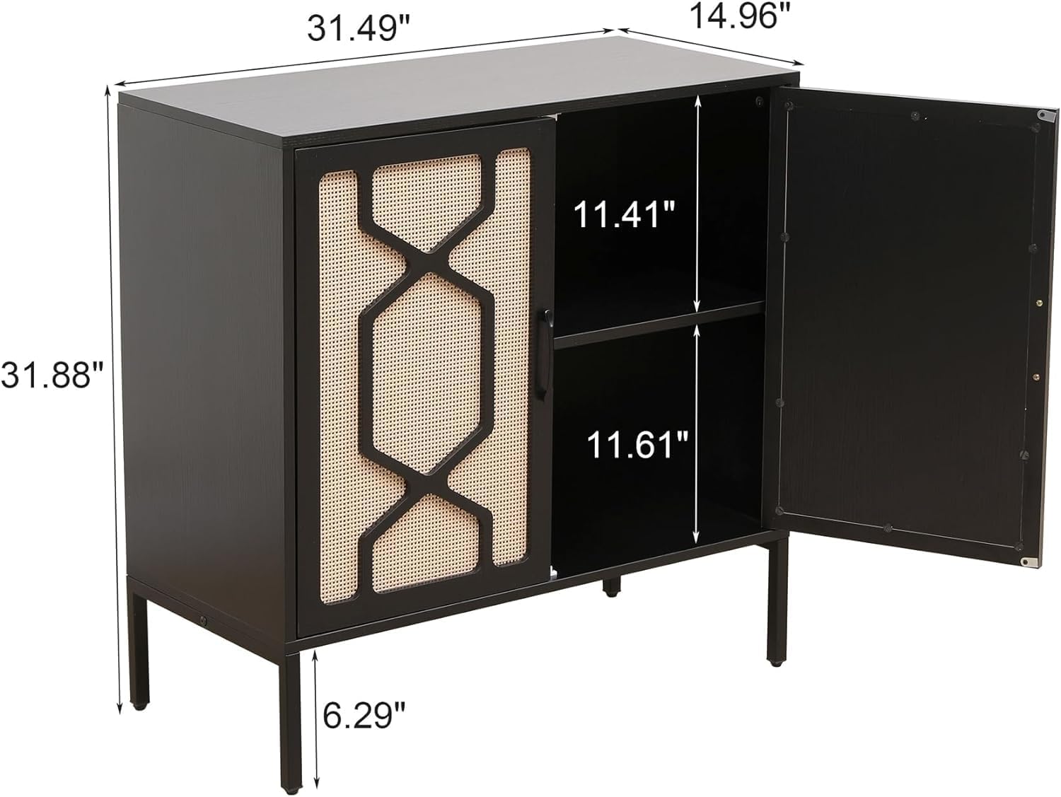 Rattan Buffet Sideboard Cabinet,Wood Kitchen Storage Sideboard Cabinet with Adjustable Shelf and 2 Rattan Doors,Cupboard Console Table for Bar,Dining Room,Hallway