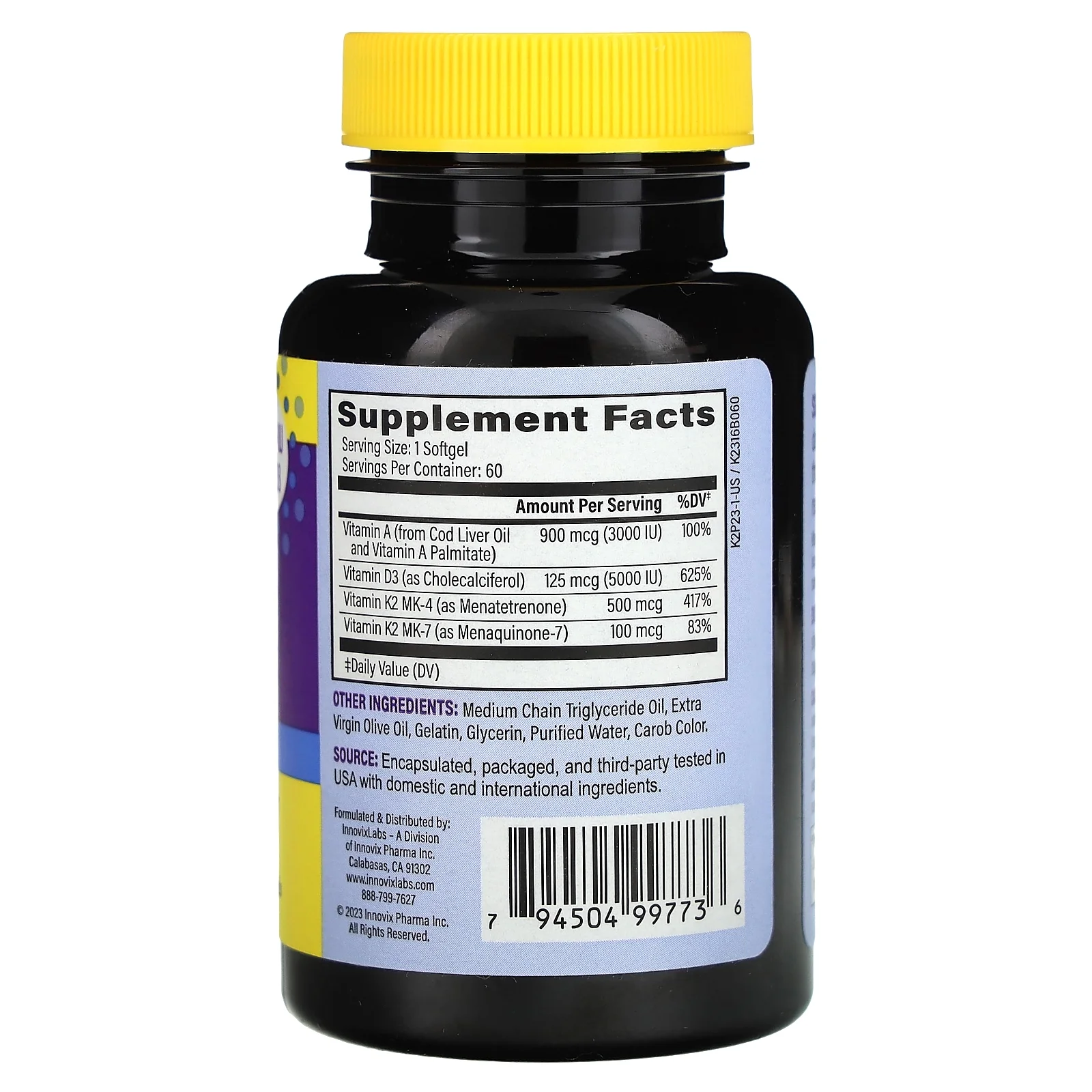 InnovixLabs Vitamin D3 + K2, 60 Softgels