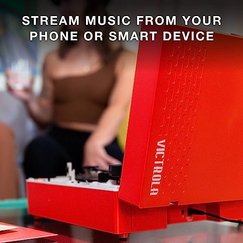 Victrola Re-Spin Sustainable Suitcase Vinyl Record Player, 3-Speed (33 1/3, 45 & 78 RPM), Belt-Driven Bluetooth Turn Table with Built-in Bass Radiator, 3.5mm Headphone Jack, Gray