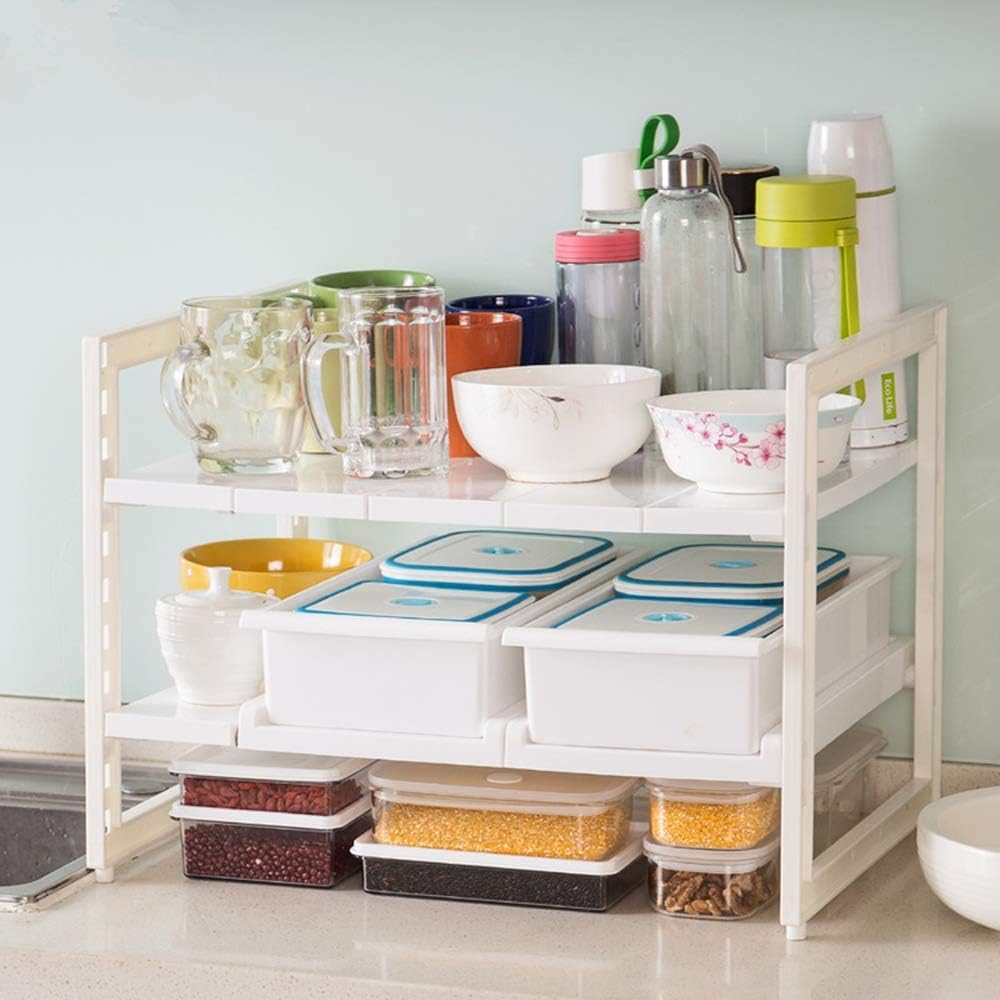Organization and Storage, Under Sink Organizers and Storage for Kitchen, Expandable 2 Tier Cupboard Organizers and Storage for Bathroom/Balcony/Cloakroom