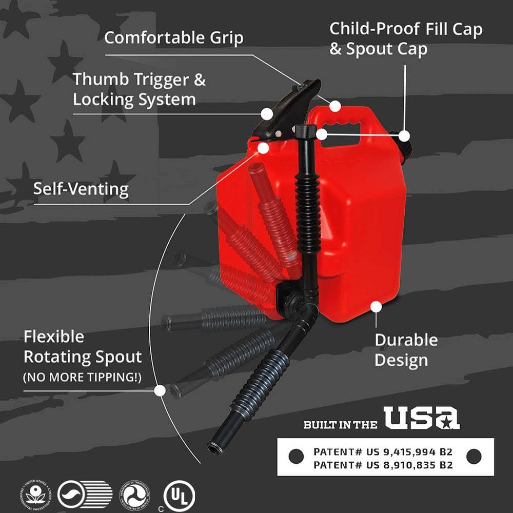 Surecan Self Venting Easy Pour 2.2 Gallon Flow Control GAS Container (2 Pack)
