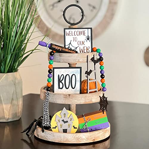 7 Pcs Halloween Themed Tiered Tray Decor Set, Halloween Themed Decor Bundle For Tier Tray, Halloween Tiered Tray Decorations, Seasonal Tier Tray Decor