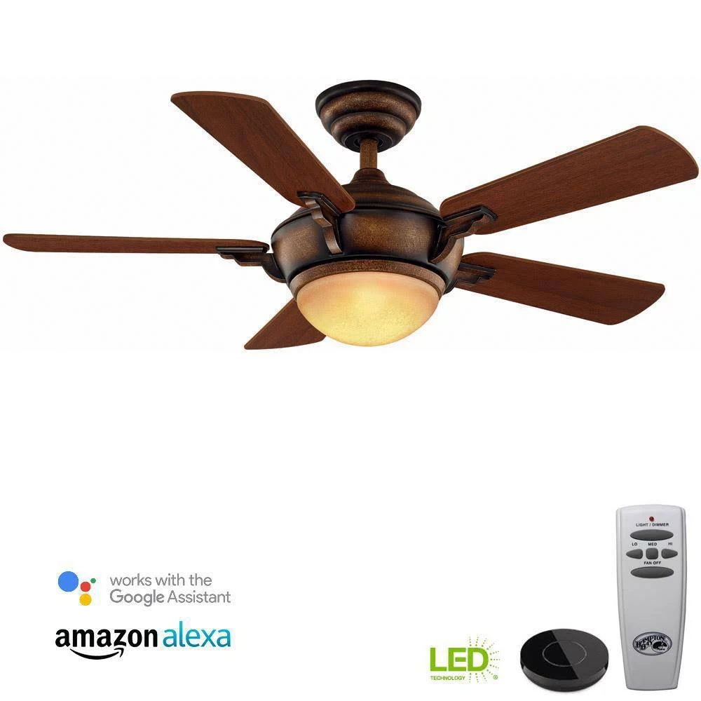 Hampton Bay Midili 44 in. Indoor LED Gilded Espresso Dry Rated Ceiling Fan with Light Kit Works with Google Assistant and Alexa