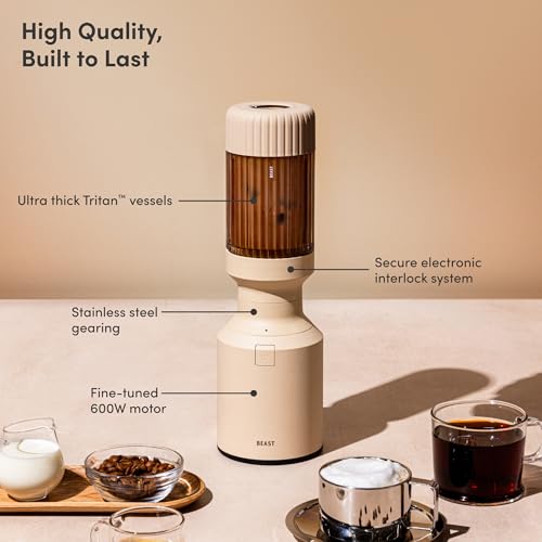 The Beast Mini Blender Plus | Mini Countertop Kitchen Blender | Blend Smoothies and Shakes, Dressings, Sauces, Dips | Extra Vessels, Straw Cap and Straws Included | 600W (Cloud White)