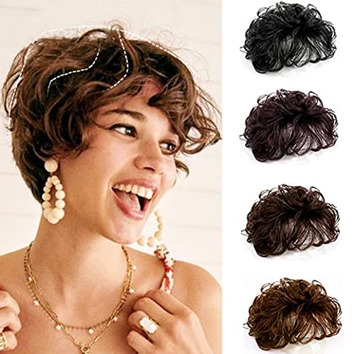 Short Curly Blond Toupee Clip in 100% Real Human Hair Curly Topper Fluffy Hair Piece Clip in Hairpiece Top -Topper with Bangs Wavy Topper Hair Piece for Women 6