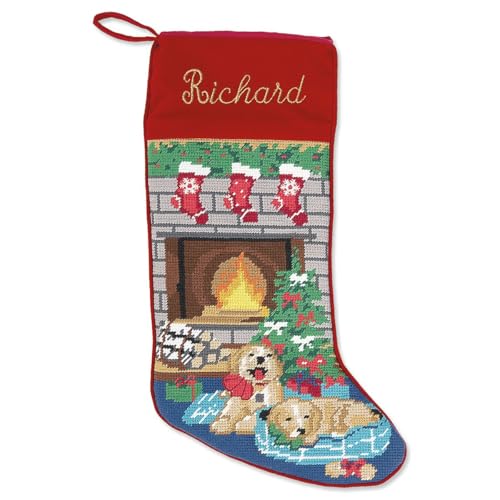 Lillian Vernon Santa Personalized Heirloom Christmas Needlepoint Stocking Stocking, 100% Wool, 9.5