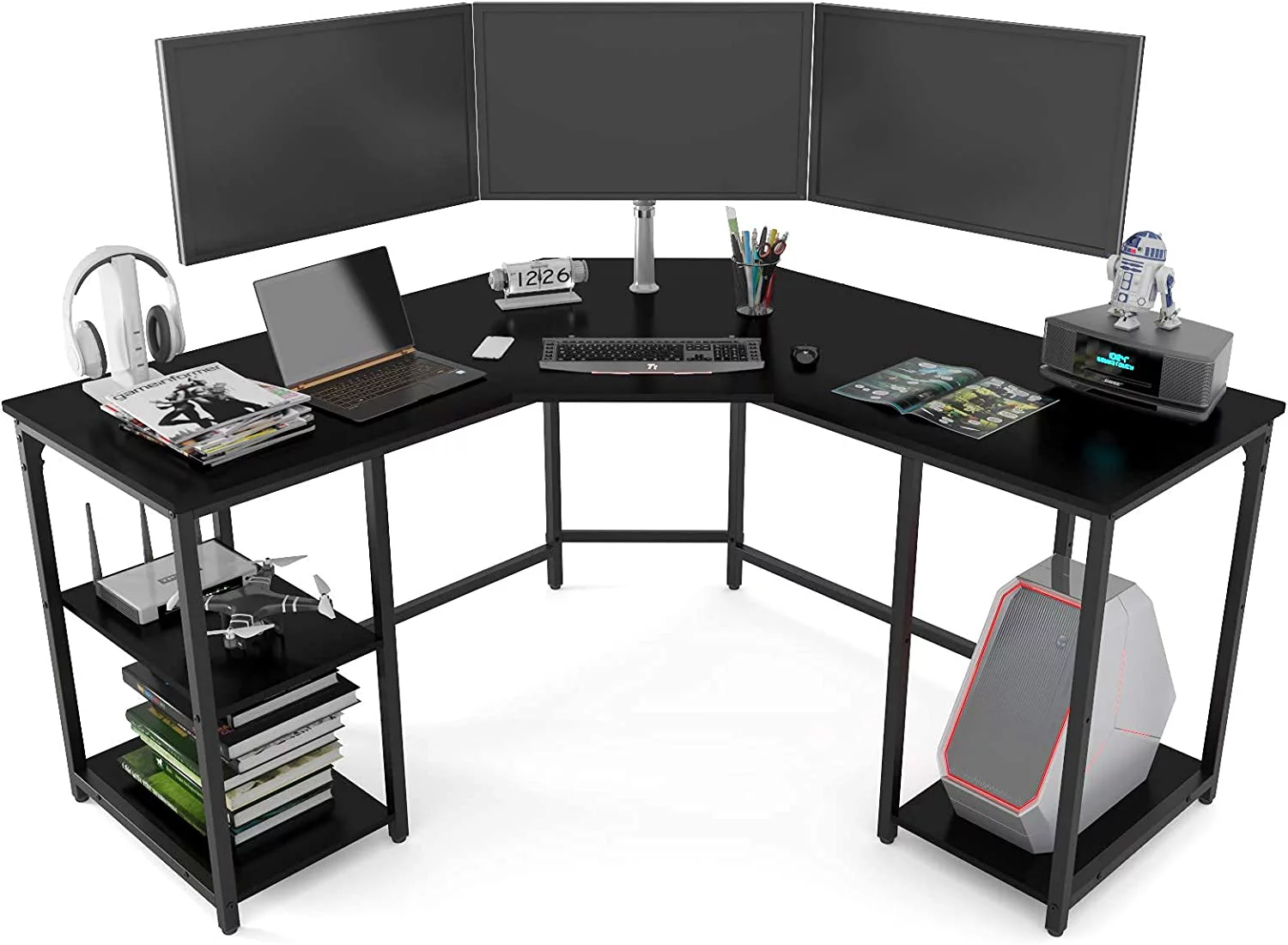 BBNBDMZ L-Shaped Desk with Shelves  Computer Corner Desk   Office Writing Workstation  Gaming Desk PC Laptop Table with Storage