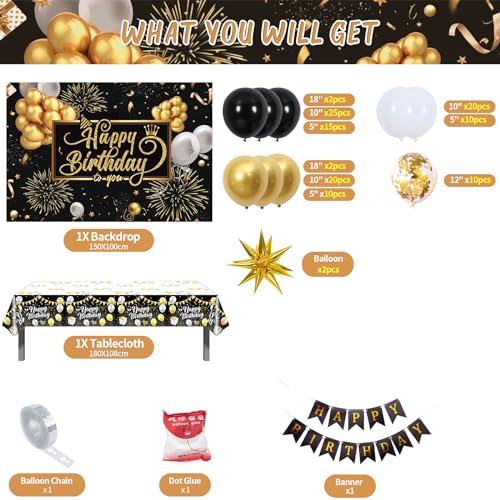 Rose Gold Birthday Party Decorations, 121PCS Happy Birthday Party Supplies Including Backdrop, Balloon Arch/ Garland Kit, Tabblecloth, Banner for Women