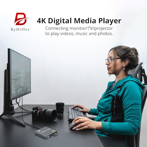 ByDiffer 4K Digital Media Player, TV MP4 Video Player for USB Drives and SD Cards, Ultra HD, H.265/HEVC, Digital Signage, Looping and Auto Playback, HDMI and AV Output (Grey)