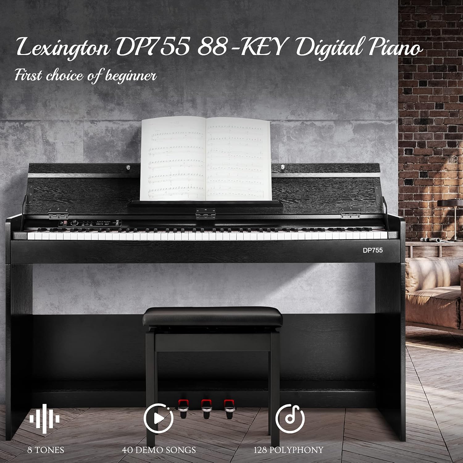 Lexington DP755 88 Keys Beginner Digital Piano Graded Hammer Action Weighted Keys