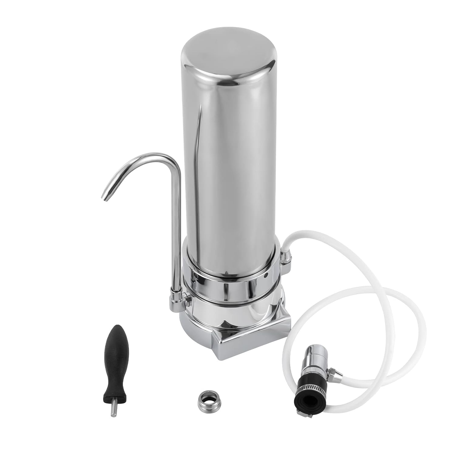 Countertop Filtration System Stainless Steel Countertop Filter Modern Faucet Water Filter Alkaline Water Filter for Home Kitchen Bathroom, Silver