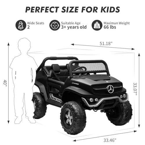 2 Seater Kids Ride On Truck 24V Ride On Toy Licensed Mercedes Benz Battery Powered Electric Vehicle for Toddles With Remote Control, Battery Display, Trunk, Spring Suspension, LED Lights, Music, White