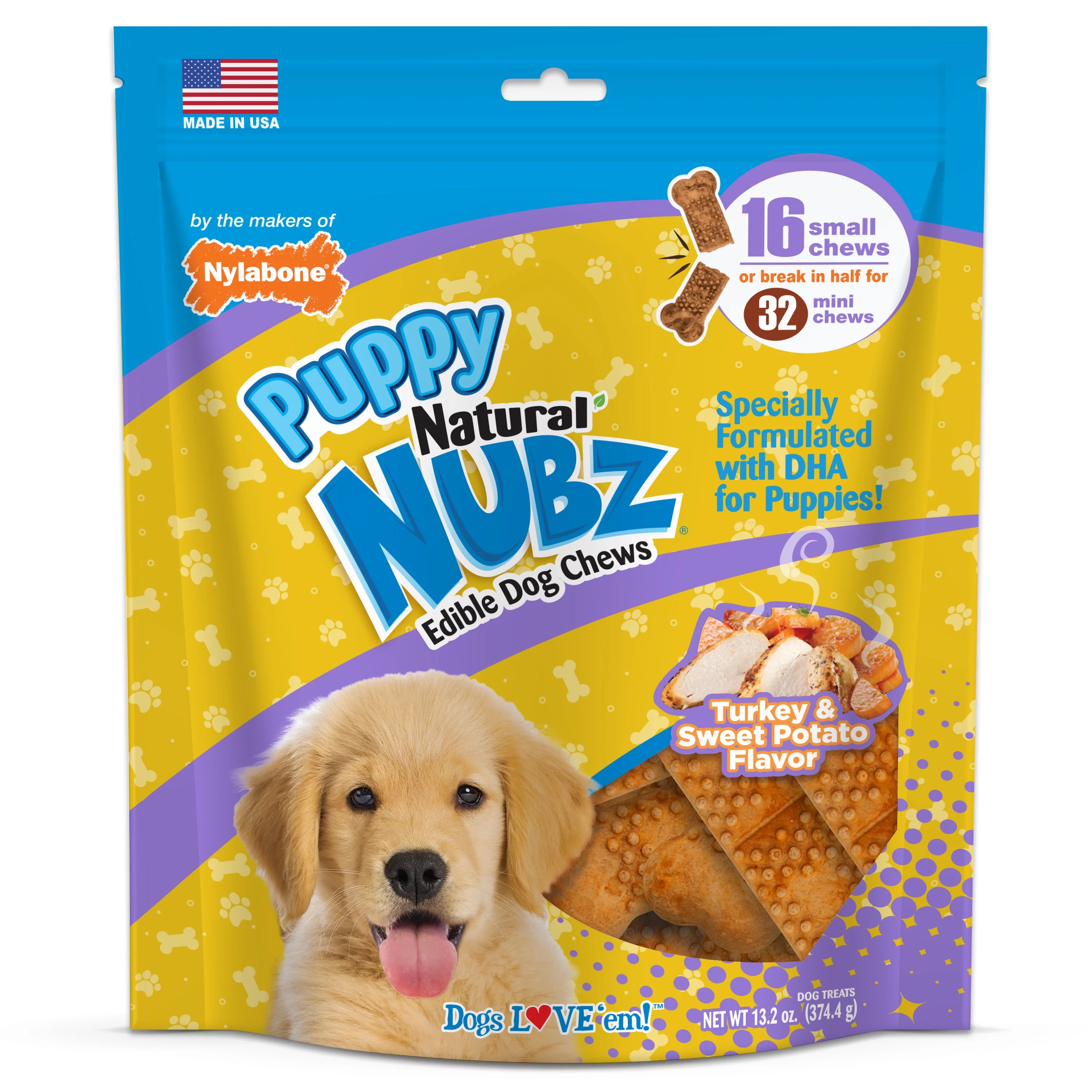 Nylabone Natural Nubz Puppy Chew Treats, Turkey & Sweet Potato Flavor Small - Up to 30 lbs.