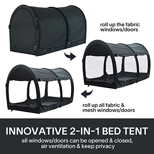 Alvantor Bed Canopy Bed Tents 2-in-1 Dream Tents Privacy Space Twin Size Sleeping Tents Indoor Pop Up Portable Frame Curtains Breathable Gray Cottage Reducing Light & Air Ventilation