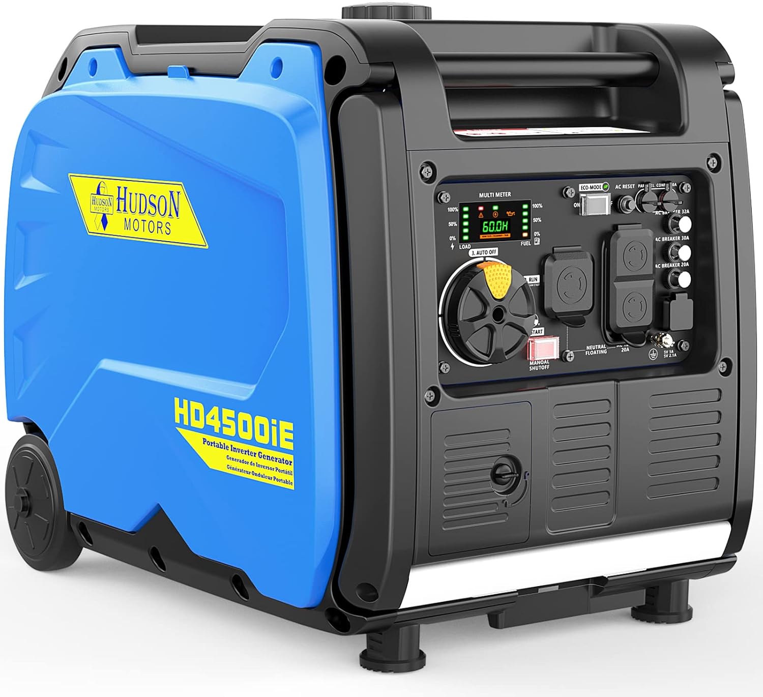 Hudson Motors 4500-Watt Super Quiet Portable Inverter Generator,with Electric Start & Fuel Shut Off & Eco-Mode Feature,EPA &CARB Compliant,Gas Powered Generators for Backup Home Use & Camping