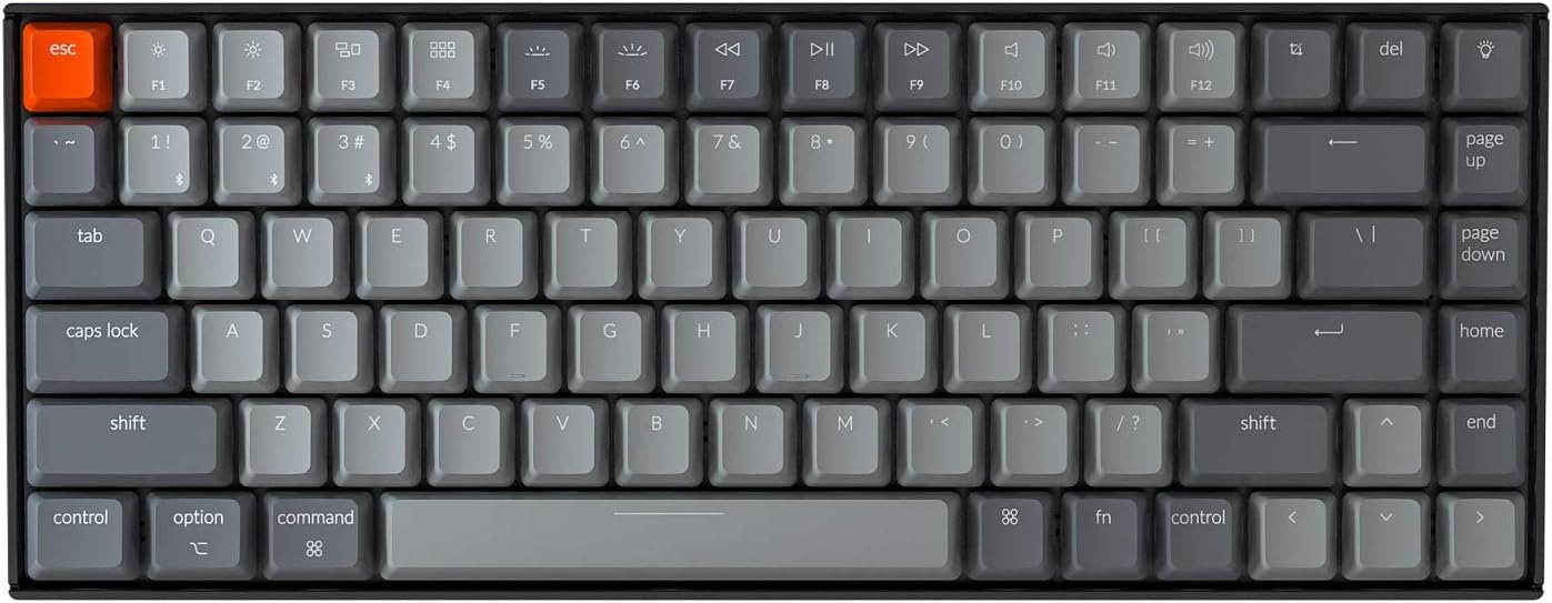 Keychron K2 75% Layout Bluetooth Wireless Mechanical Keyboard with Gateron G Pro Brown Switch/White LED Backlit/USB C/Anti Ghosting/N-Key Rollover, 84 Keys Gaming Keyboard for Mac Windows-Version 2