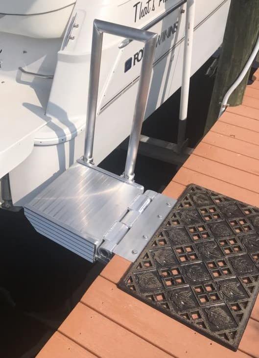 Folding Boat Boarding Platform Dock Step Dock Extension Ramp for Boat Lifts, Silver, Modern Aluminum