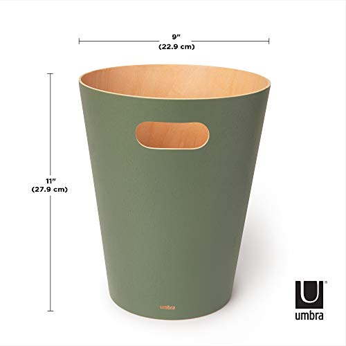 Umbra Woodrow, Natural 2 Gallon Modern Wooden Trash Can Wastebasket or Recycling Bin for Home or Office