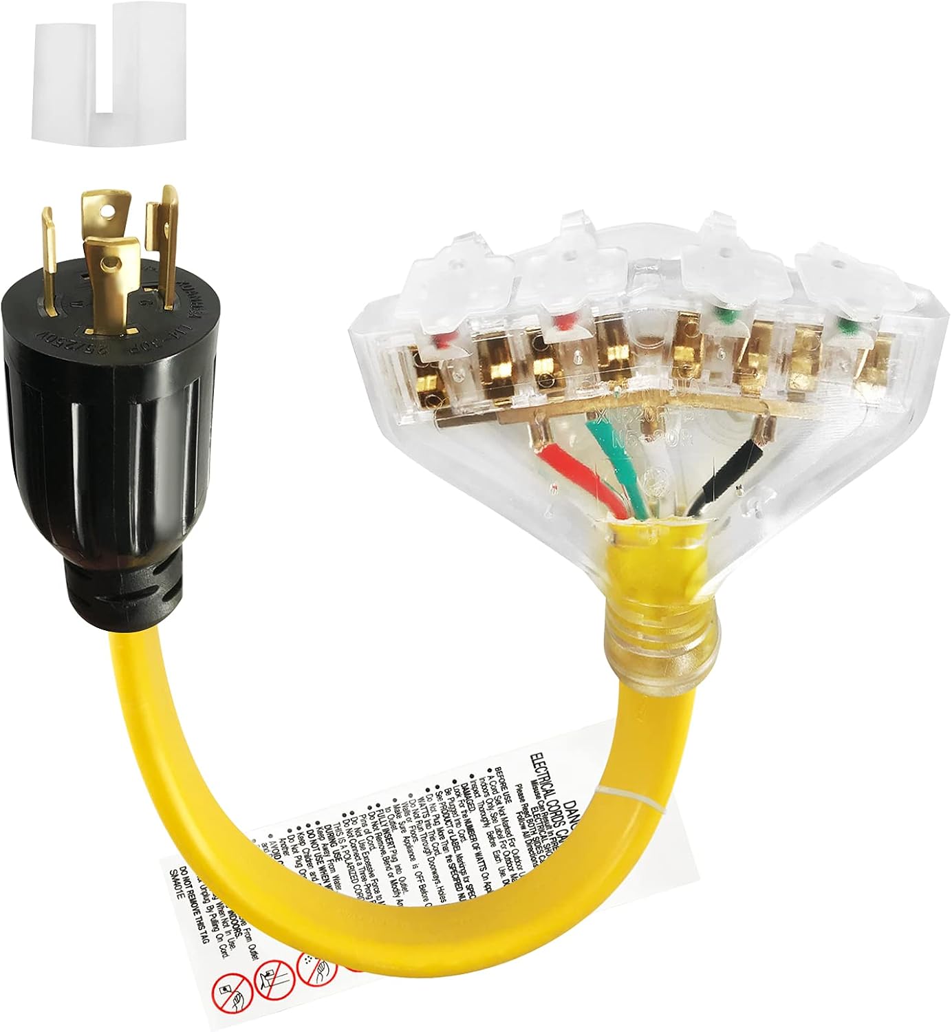 Lifesmells 4 Prong 30 Amp to 30 Amp RV Generator Adapter Cord-L14-30P Locking Male Plug to TT-30R Female with LED Power Indicator-for RV Travel, Rainy Weather, Power outages-12 Inch STW 10/3 Yellow