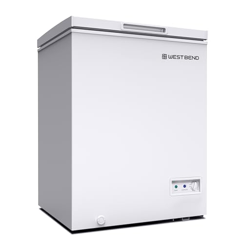 West Bend WB0700CFMW Chest Freezer with Adjustable Temperature Control, Free-Standing with Single Flip-Up Lid, Manual Defrost with Drain Perfect for Homes, Garages, Basements, 7-Cu.Ft, White