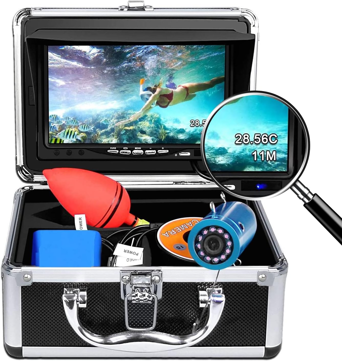 Portable Underwater Fishing Camera with Depth Temperature Display-Waterproof HD Camera and 7'' LCD Monitor-Infrared Fish Finder-Up to 8 Hours Battery Life-Ultimate Fishing Gear