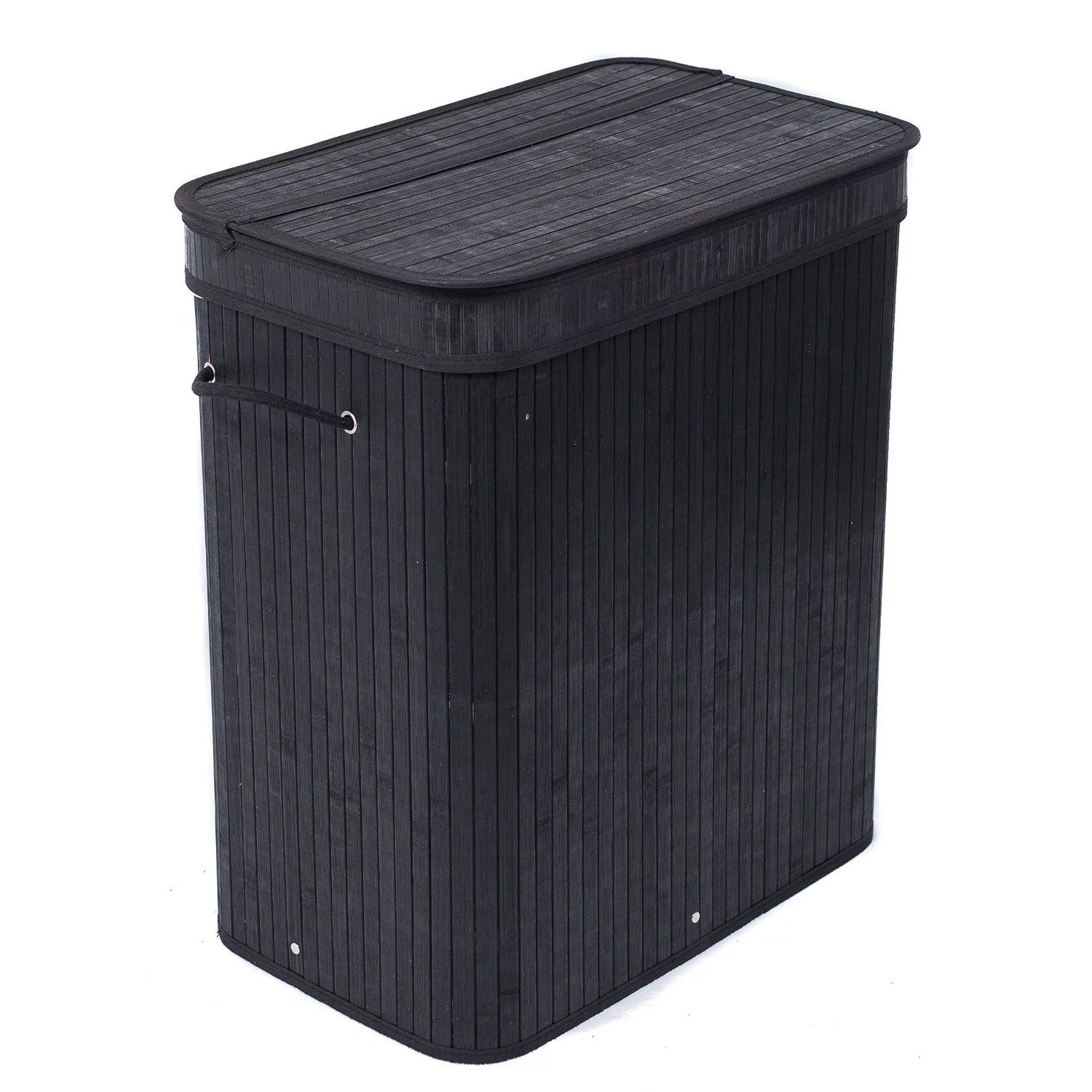 BirdRock Home Bamboo Double Laundry Hamper with Lid and Cloth Liner - Black