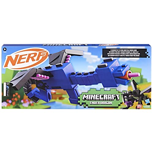 Nerf Minecraft Ender Dragon Blaster, 4-Dart Internal Clip, 12 Nerf Elite Foam Darts, Design Inspired by Minecraft Mob in the Game