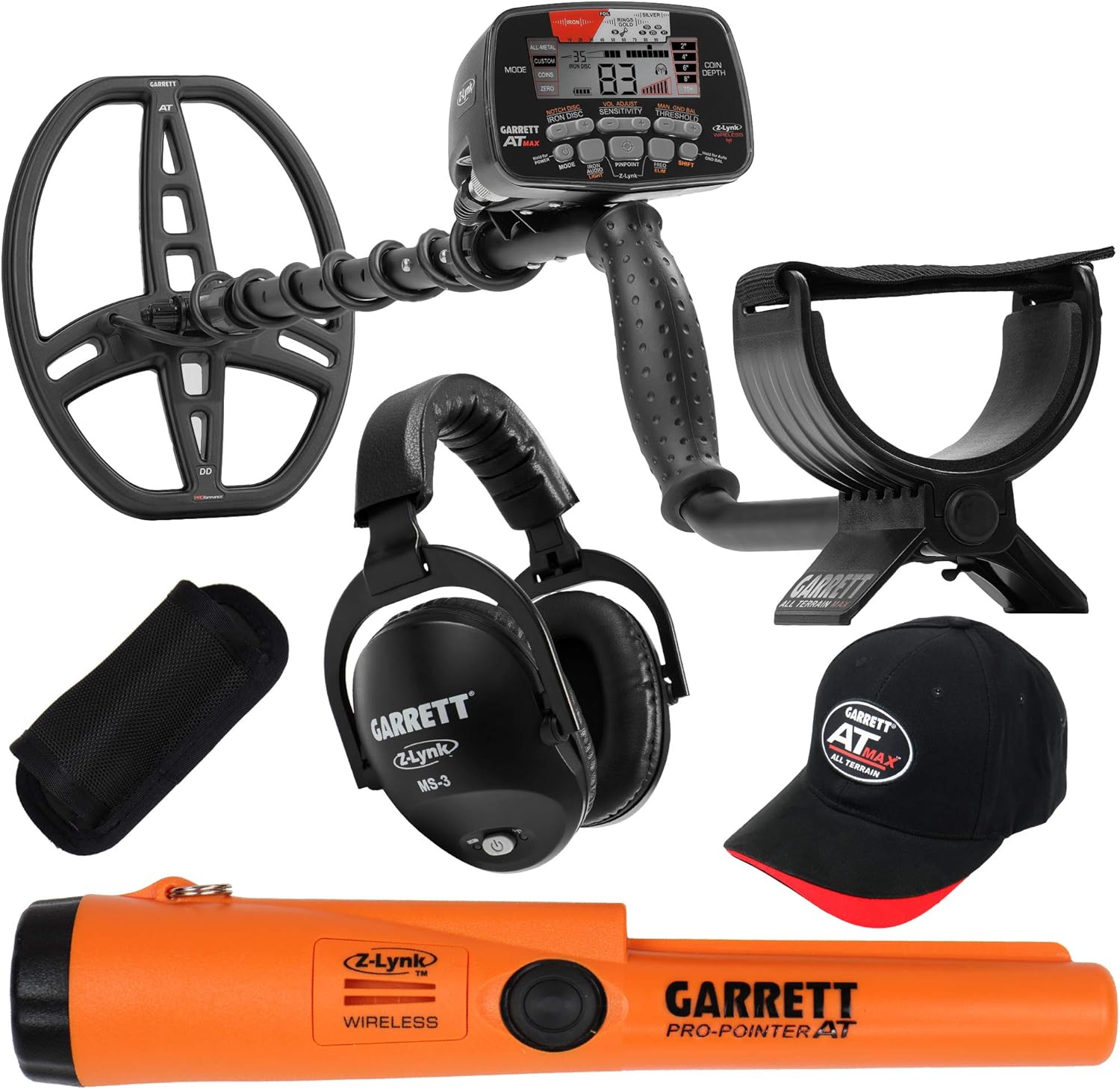 Garrett AT MAX Waterproof Metal Detector, MS-3 Wireless Headphones and Pro-Pointer AT Z-Lynk Pinpointer