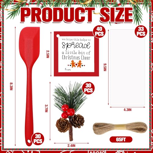 30 Sets Christmas Silicone Spatula Gifts Bulk Kitchen Christmas Spatula Set Includes Silicone Spatulas Pine Branch Gift Bags for Xmas Kitchen Neighbor Employee Gifts Cooking Supplies