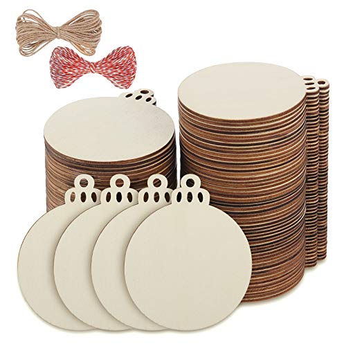 Fuyit 50PCS 4-Inch Wooden Christmas Ornaments, Unfinished Pre-Drilled Wood Slices Circles for DIY Crafts, Party Decorations & Holiday Ornaments