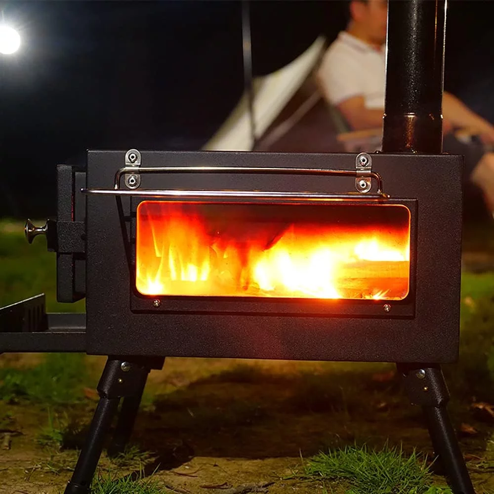 TOPTENG Camping Tent Stove, Large Tent Wood Stove with Window and 6 Chimney Pipe, Outdoor Portable Wood Burning Stove for Camping Hiking Cooking Travel Picnic Backpacking