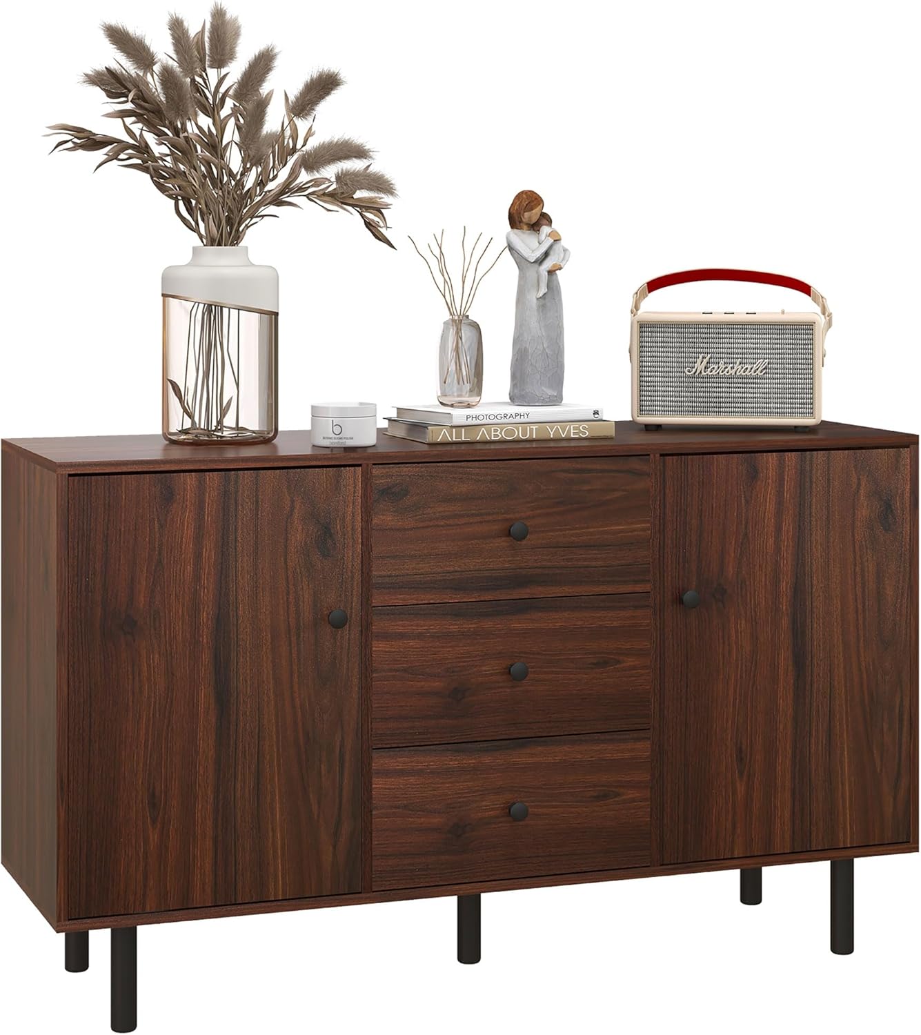 HOMCOM Sideboard Buffet Cabinet, Kitchen Cabinet with 2 Cupboards, 3 Drawers and Adjustable Shelves, Coffee Bar Cabinet for Living Room, Entryway, Brown