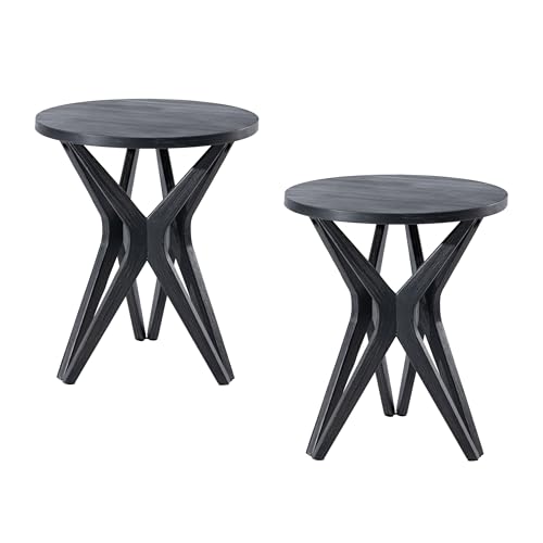 Pedestal Farmhouse End Table Set of 2, Distressed Ash Grey Top with Tripod Base for Modern Farmhouse, Boho Decor, Round