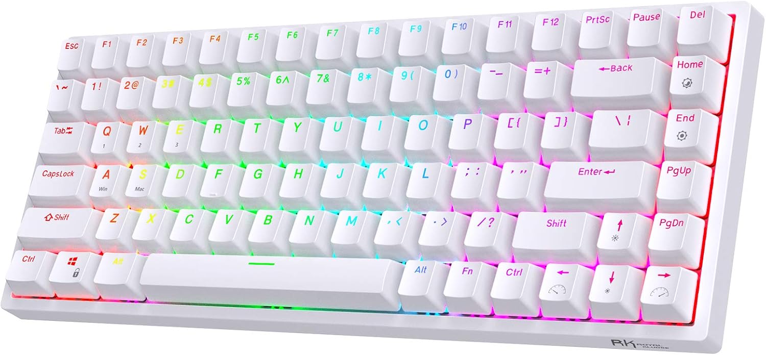 RK ROYAL KLUDGE RK84 80% RGB Triple Mode BT5.0/2.4G/USB-C Hot Swappable Mechanical Keyboard, 84 Keys Wireless Bluetooth Gaming Keyboard, Quiet Red Switch