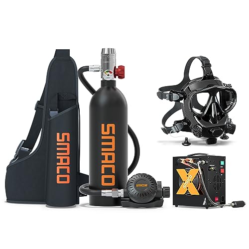 SMACO S400 Mini Scuba Tank with 1L Capacity Support 15-20 Minutes Underwater Breathing(No More Than 33 ft) Scuba Tank Detachable Diving Mask Package for Working Underwater/Filming Underwater
