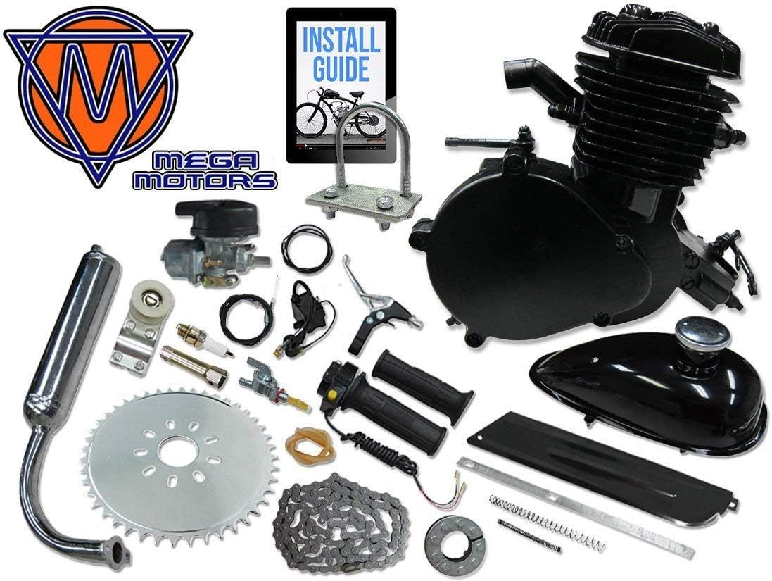 Mega Motors 66/80cc Black Motorized Bicycle Kit – 2 Stroke Gas Powered Bike Motor Engine