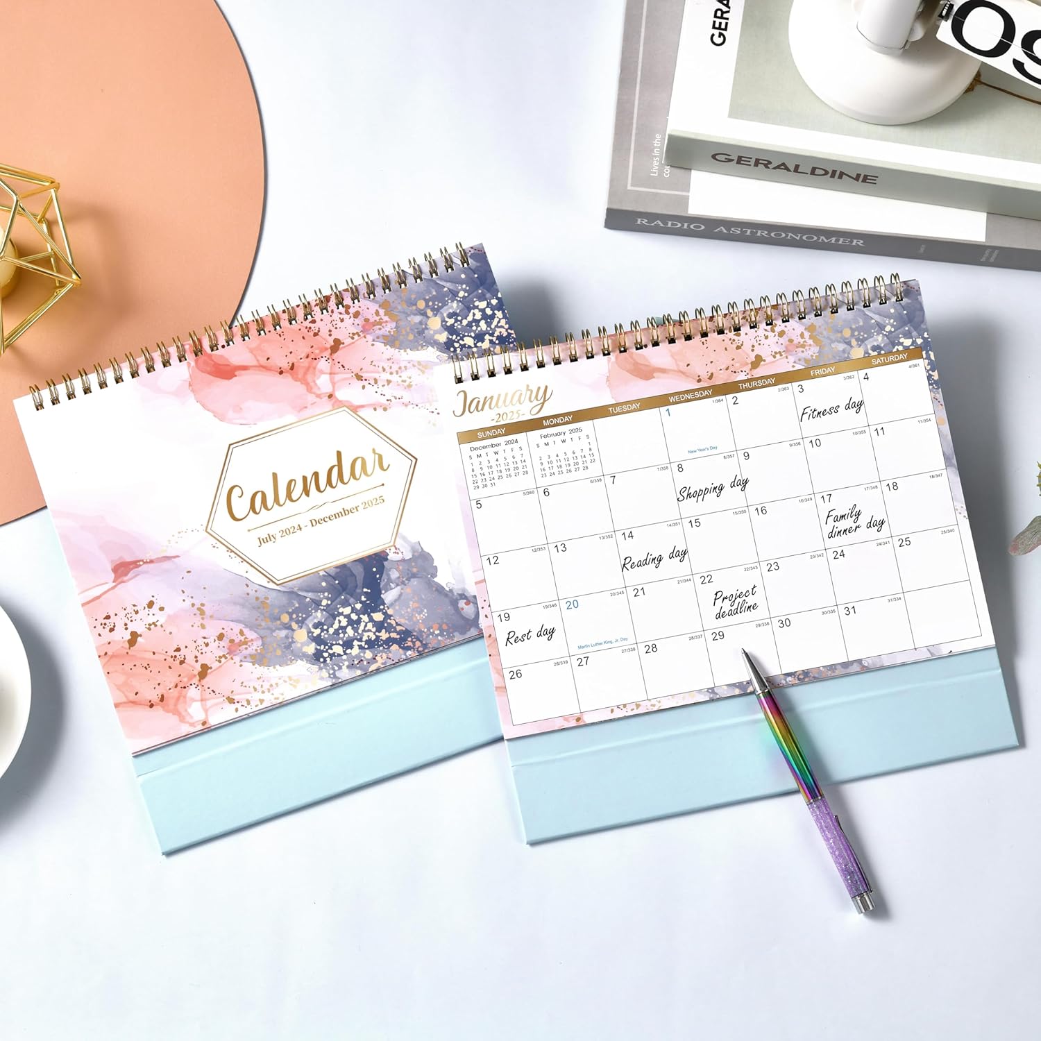 2024-2025 Desk Calendar - 18 Months Desk Calendar 2024-2025, July 2024 - December 2025, 10.51'' x 10.11'', Standing Flip 2024-2025 Desktop Calendar, Stand up Desk Calendar