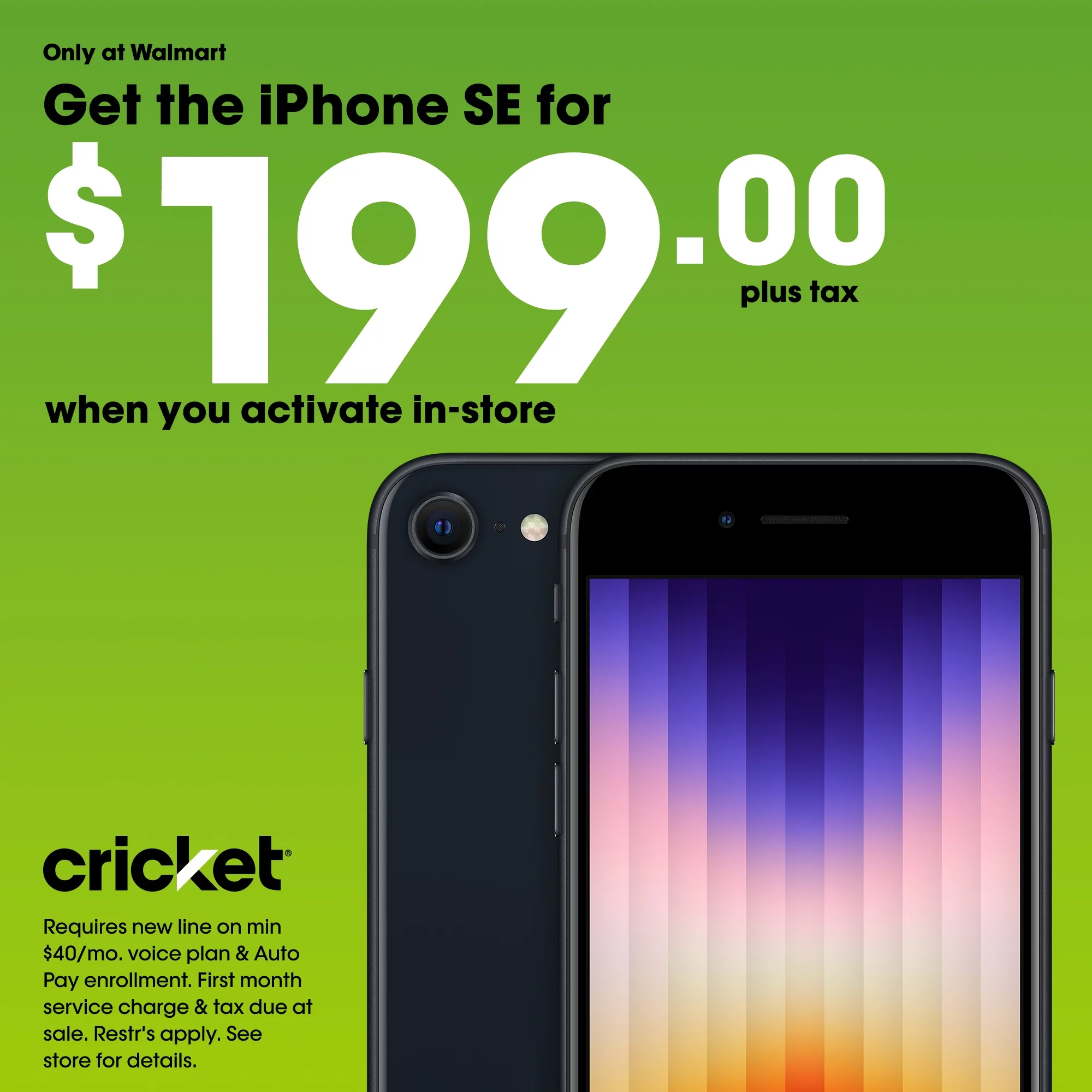 Cricket Wireless Apple iPhone SE 2022, 64GB, 4GB RAM, Midnight - Prepaid Smartphone